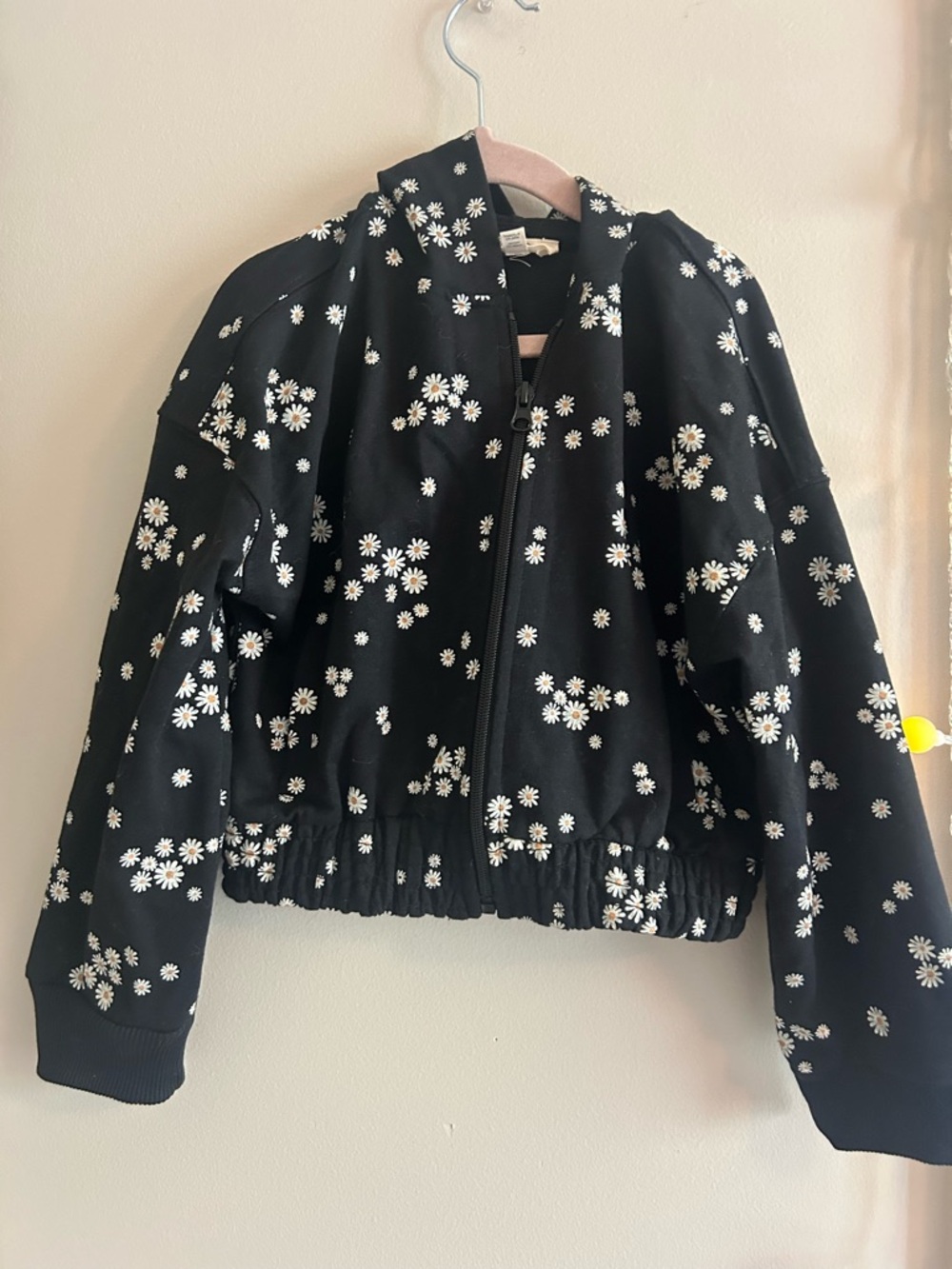 Girls' Black Daisy Zip-Up Hooded Jacket